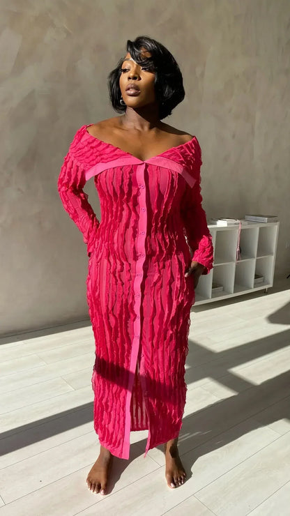 Women's Cocktail Off Shoulder Long Sleeve Midi Dress - product image 4