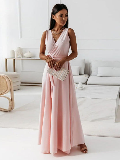 Women's Wedding Guest V Neck Sleeveless Maxi Dress