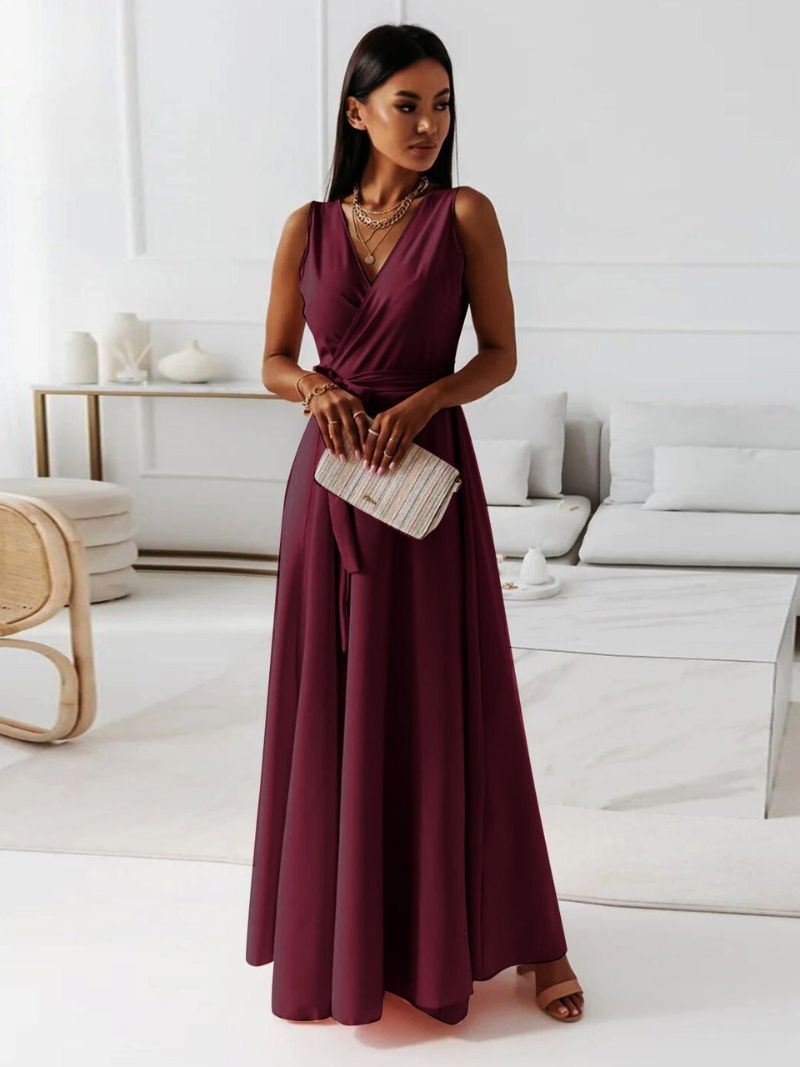 Women's Wedding Guest V Neck Sleeveless Maxi Dress