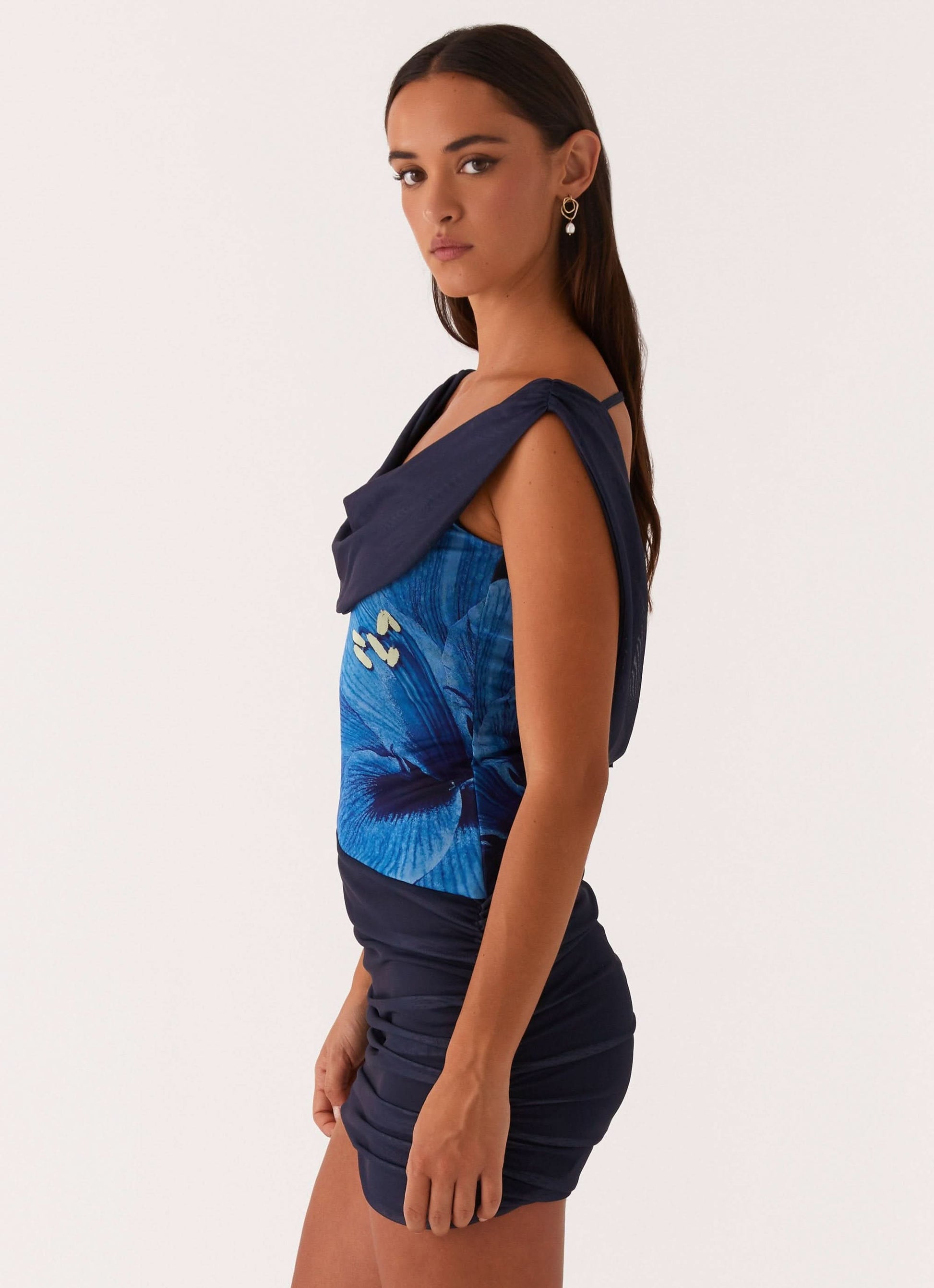 Women's Cocktail Floral Draped Neck Ruched Mini Dress - product image 4