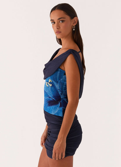 Women's Cocktail Floral Draped Neck Ruched Mini Dress - product image 4