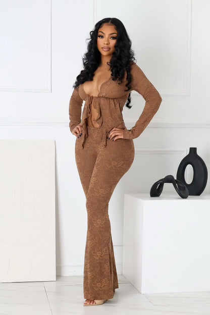 Women's Cocktail Floral Lace Long Sleeve Pants Set - product image 10