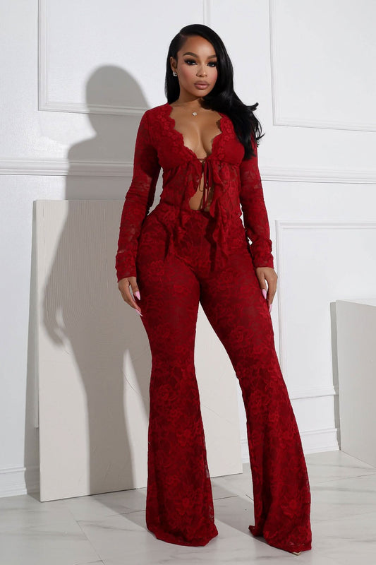 Women's Cocktail Floral Lace Long Sleeve Pants Set - product image 1