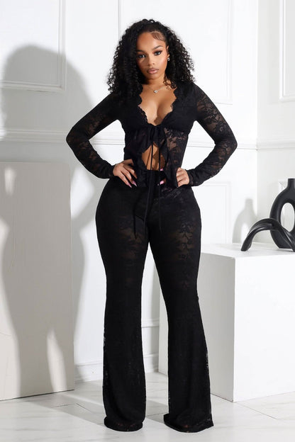 Women's Cocktail Floral Lace Long Sleeve Pants Set - product image 6