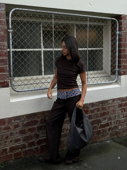 Women's Wide Leg Suit Pants with Polka Dot Waistband