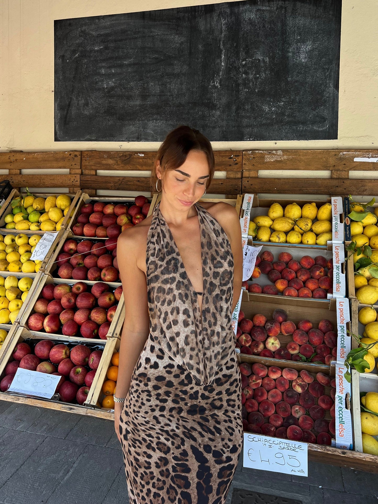 Women's Cocktail Leopard Halter Maxi Dress With Open Back