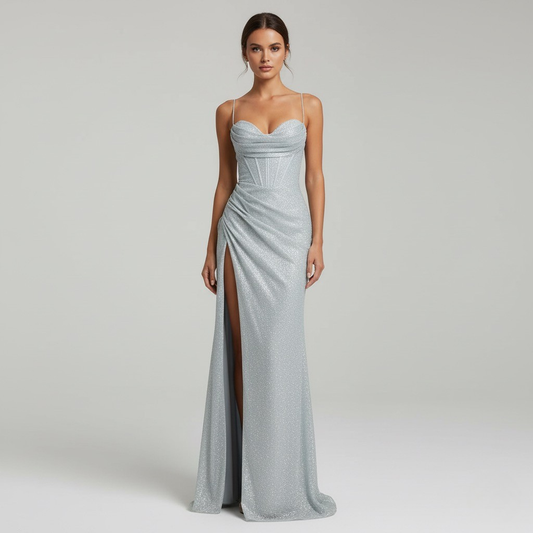 Women's Prom Sweetheart Neck High Slit Maxi Dress