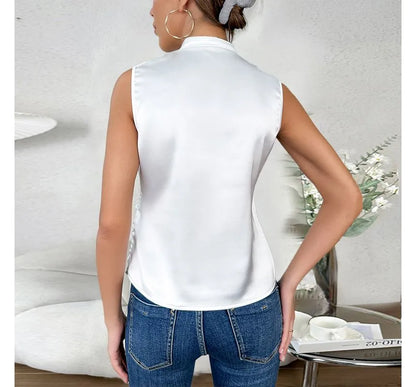 Women's Cocktail V Neck Sleeveless Wrap Blouse Top