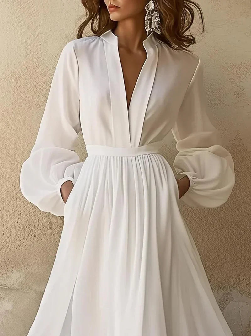 Women's Wedding Guest V Neck Long Sleeve Maxi Dress