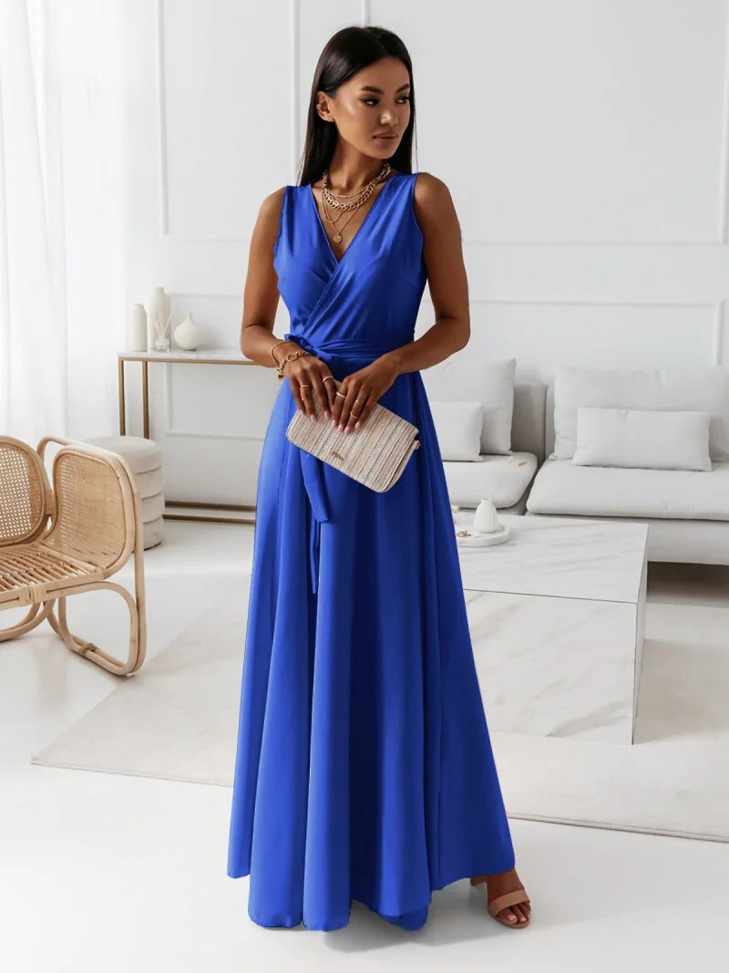 Women's Wedding Guest V Neck Sleeveless Maxi Dress
