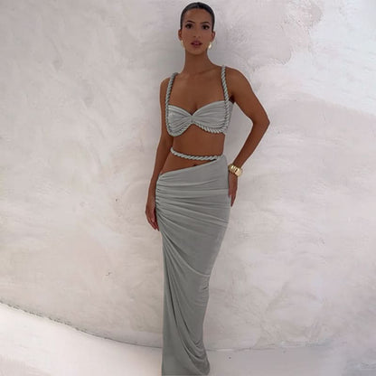 Women's Cocktail Ruched Cutout Maxi Dress Two Piece Set - product image 14