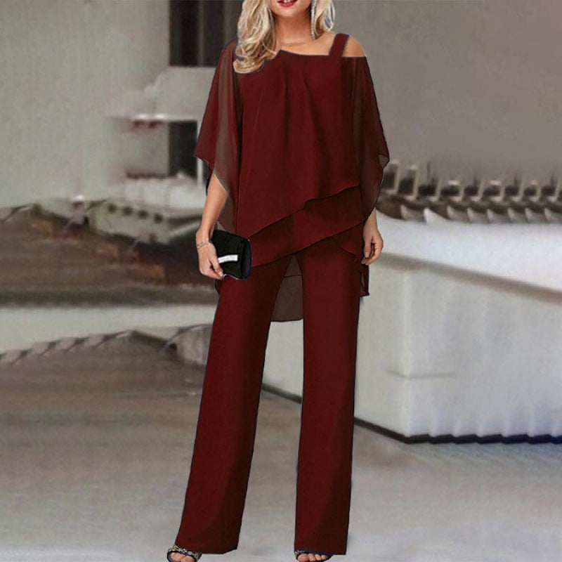 Women's Cocktail Cold Shoulder Batwing Pant Set