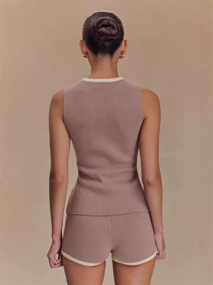 Women's Vacation Contrast Ribbed Knit Shorts Set - product image 8