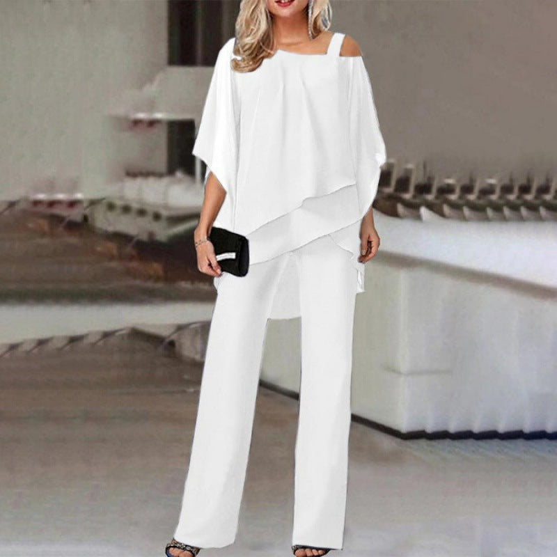 Women's Cocktail Cold Shoulder Batwing Pant Set