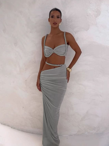 Women's Cocktail Ruched Cutout Maxi Dress Two Piece Set - product image 6