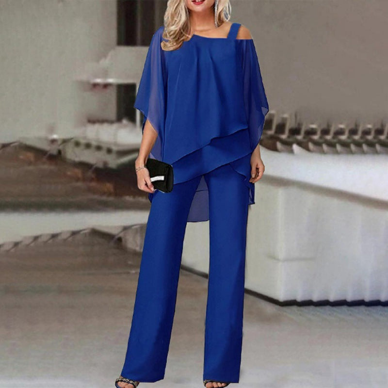 Women's Cocktail Cold Shoulder Batwing Pant Set