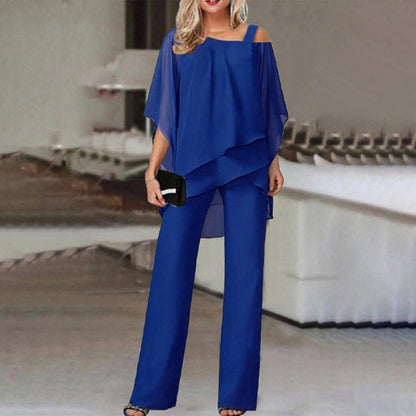 Women's Cocktail Cold Shoulder Batwing Pant Set