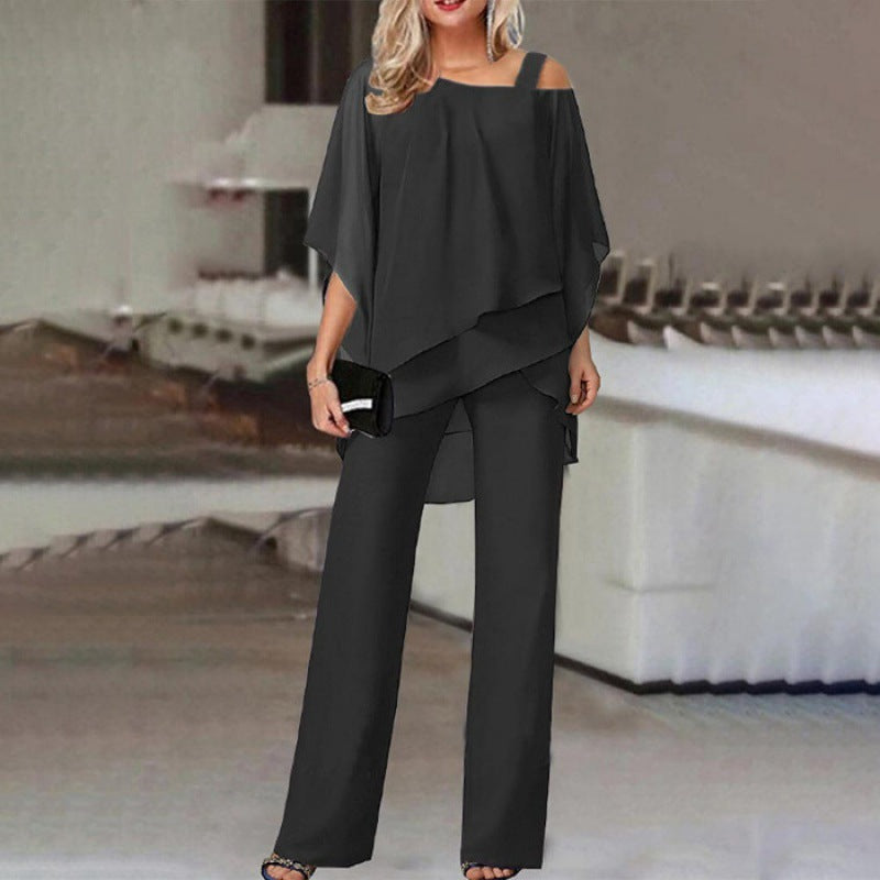 Women's Cocktail Cold Shoulder Batwing Pant Set