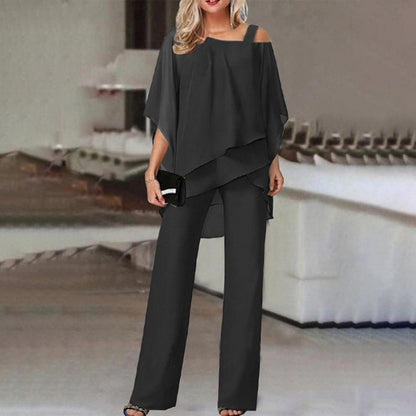 Women's Cocktail Cold Shoulder Batwing Pant Set