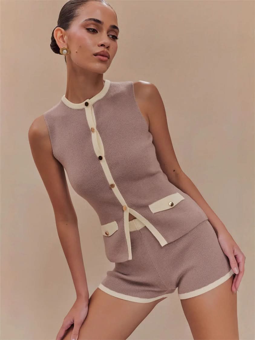 Women's Vacation Contrast Ribbed Knit Shorts Set - product image 9