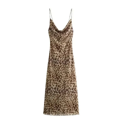 Women's Cocktail Leopard Scoop Neck Maxi Backless Dress - product image 6