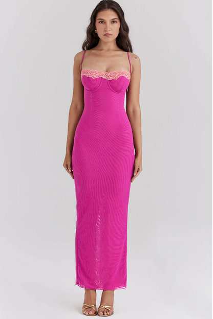Women's Cocktail Lace Trim Sweetheart Maxi Dress