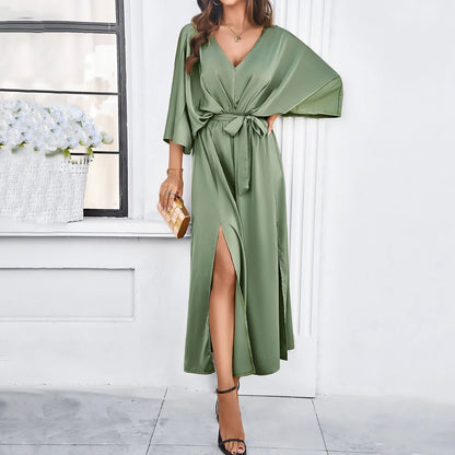 Women's Wedding Guest V Neck Maxi Dress With Belt