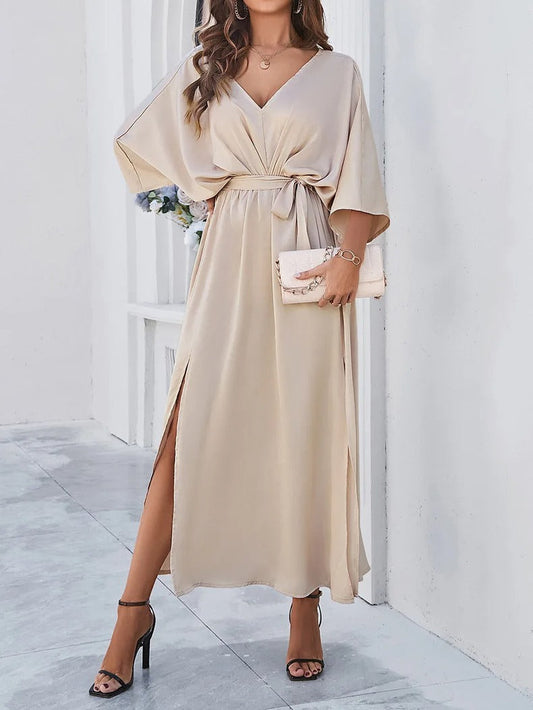 Women's Wedding Guest V Neck Maxi Dress With Belt