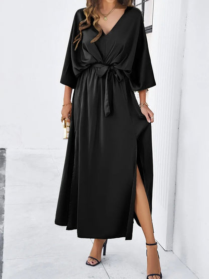 Women's Wedding Guest V Neck Maxi Dress With Belt