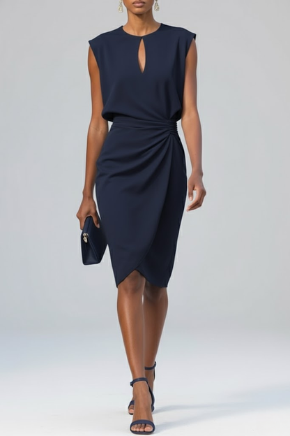 Women's Cocktail Keyhole Neck Ruched Midi Dress