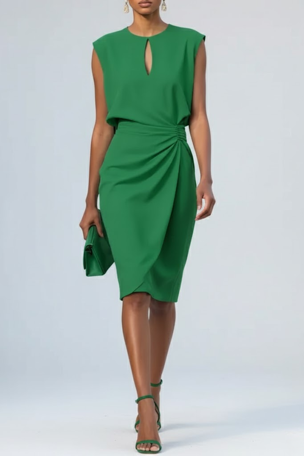 Women's Cocktail Keyhole Neck Ruched Midi Dress