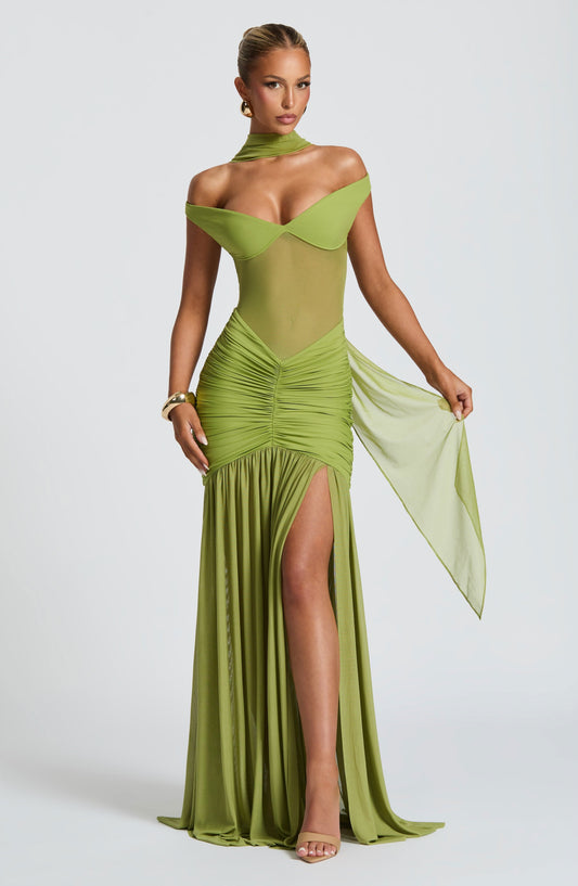 Women's Cocktail Off Shoulder Ruched Maxi Dress With Slit - product image 1