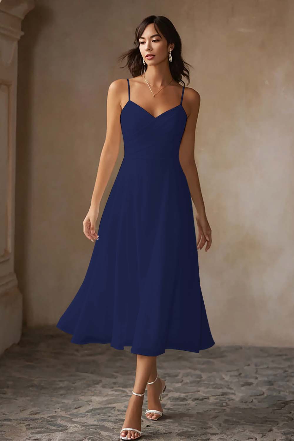 Alcina Chiffon Midi Dress - Navy