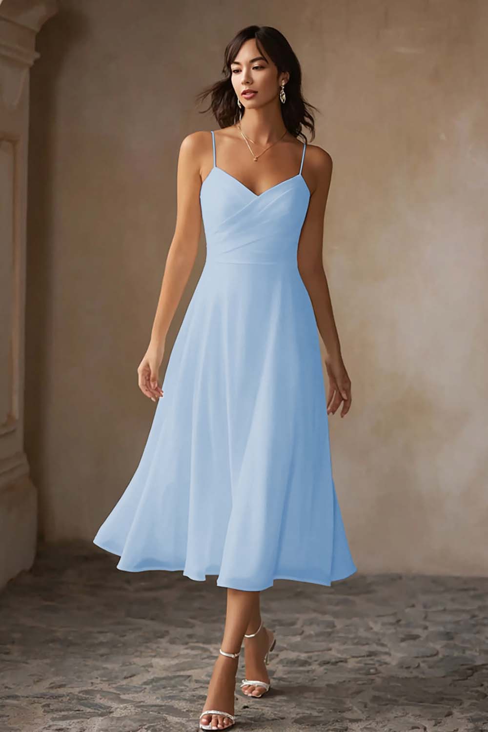Alcina Chiffon Midi Dress - Sky Blue