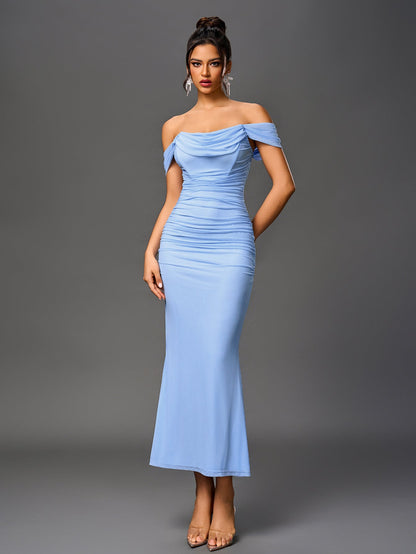 Alida Off Shoulder Maxi Dress - Baby Blue