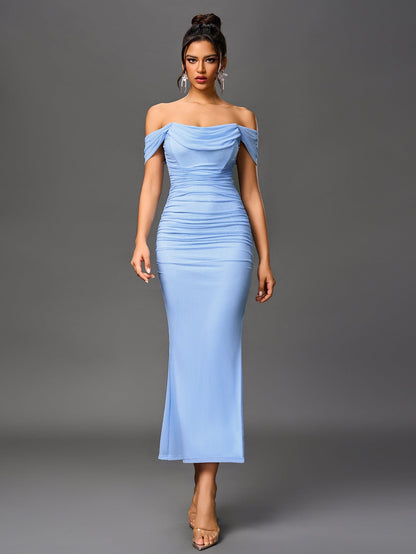Alida Off Shoulder Maxi Dress - Baby Blue