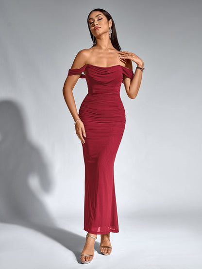 Alida Off Shoulder Maxi Dress - Burgundy