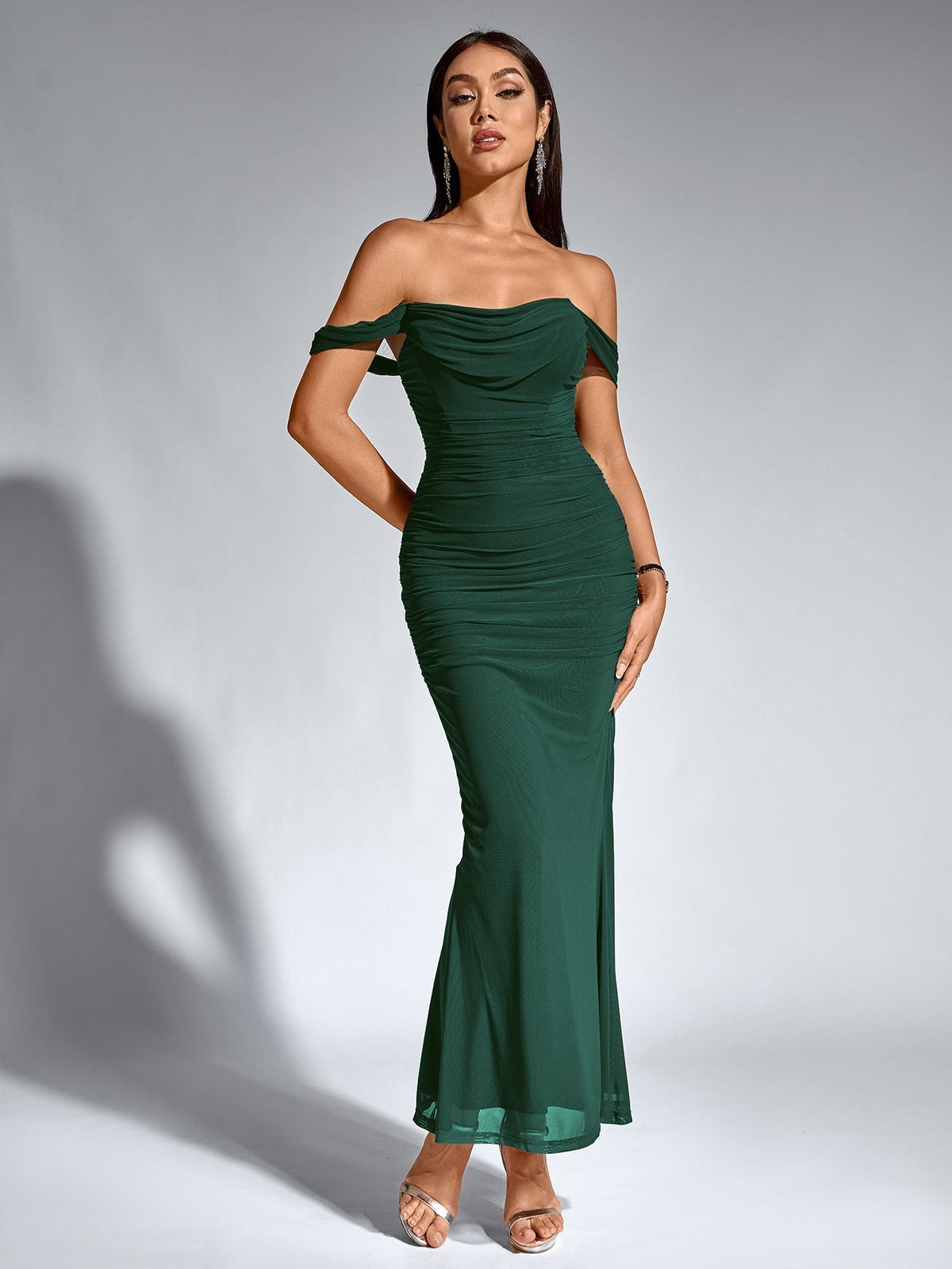 Alida Off Shoulder Maxi Dress - Dark Green