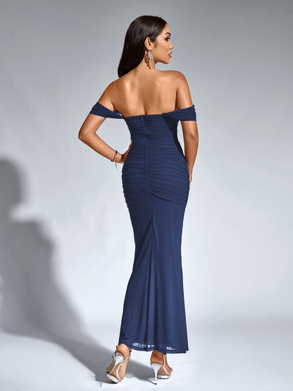 Alida Off Shoulder Maxi Dress - Navy