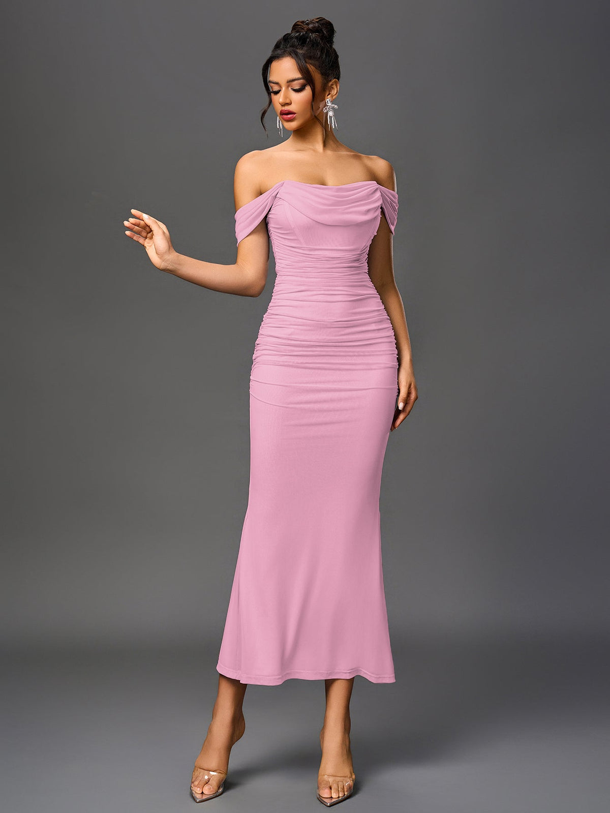 Alida Off Shoulder Maxi Dress - Pink