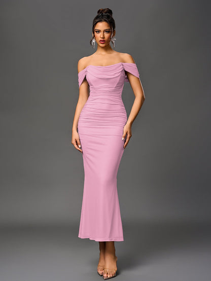 Alida Off Shoulder Maxi Dress - Pink