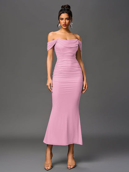 Alida Off Shoulder Maxi Dress - Pink