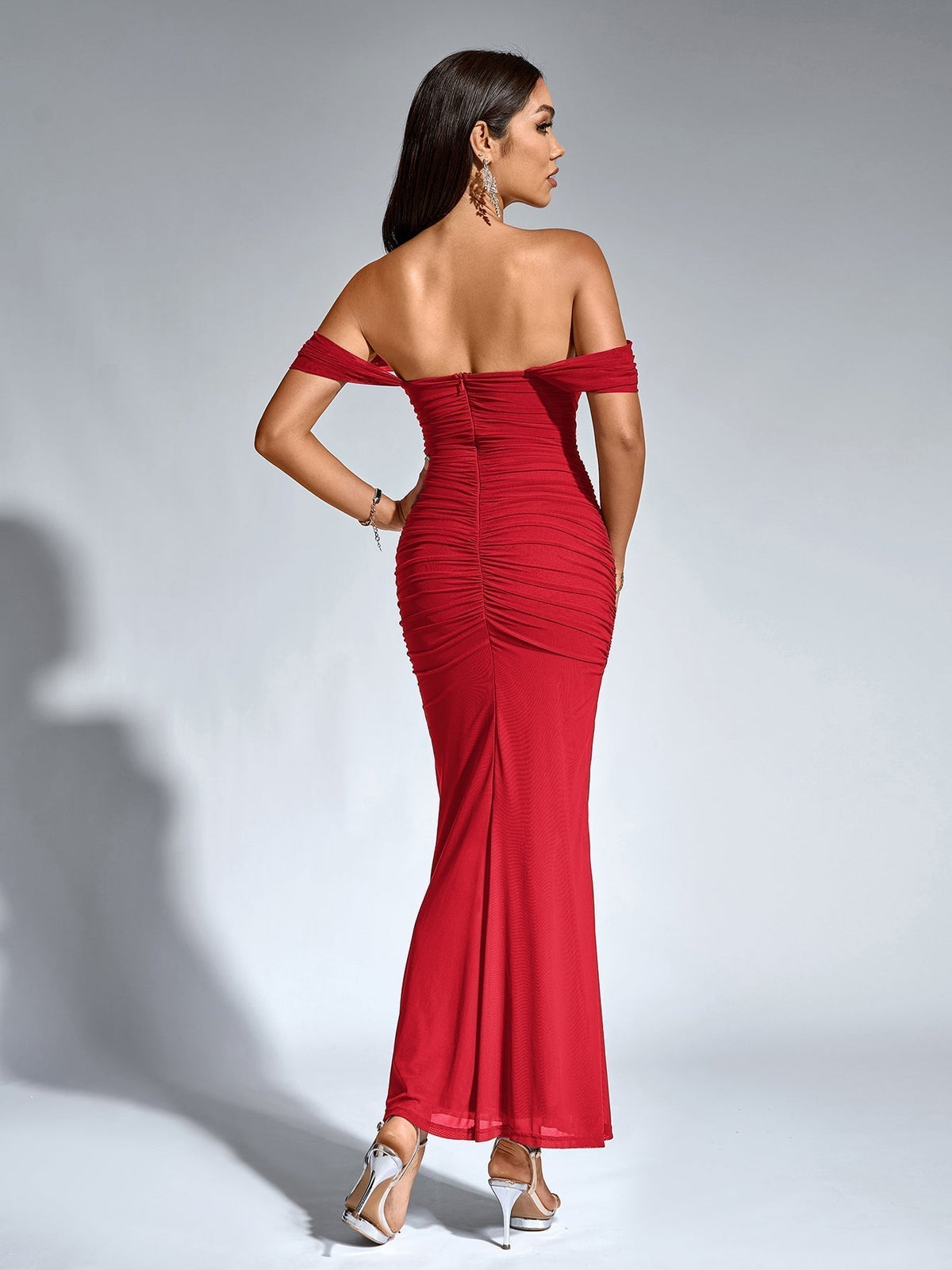 Alida Off Shoulder Maxi Dress - Red