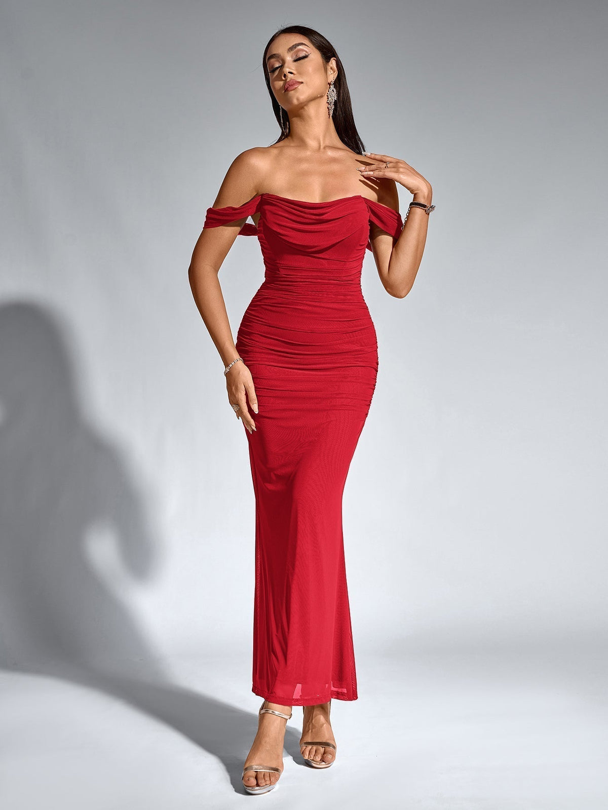 Alida Off Shoulder Maxi Dress - Red