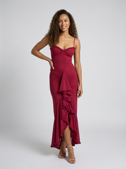 Aloisa Ruffle Maxi Dress - Raspberry