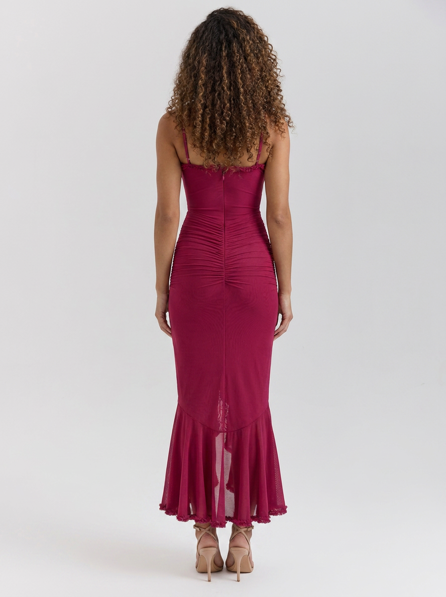Aloisa Ruffle Maxi Dress - Raspberry
