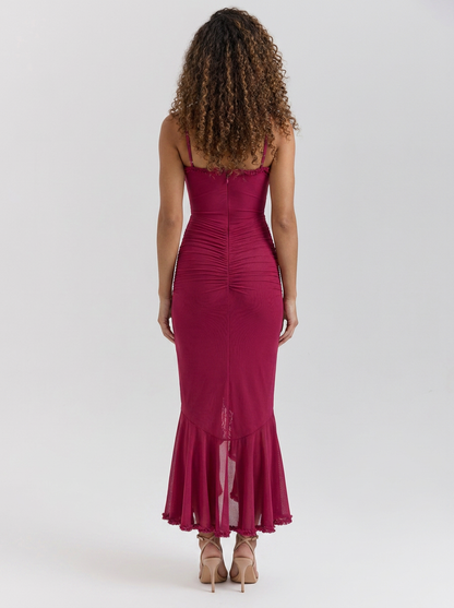 Aloisa Ruffle Maxi Dress - Raspberry