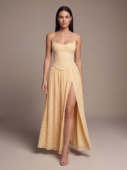 Althea Corset Maxi Dress - Butter Yellow