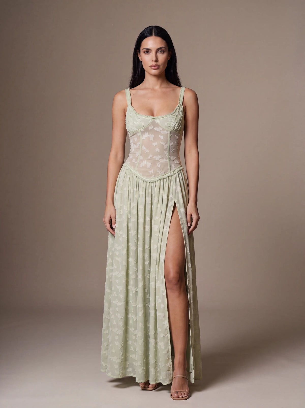 Althea Corset Maxi Dress - Sage Green