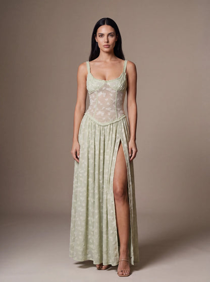 Althea Corset Maxi Dress - Sage Green